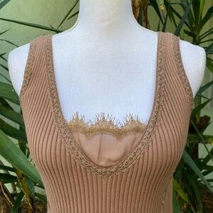 Kenar Boho Camel ribbed lace Tank